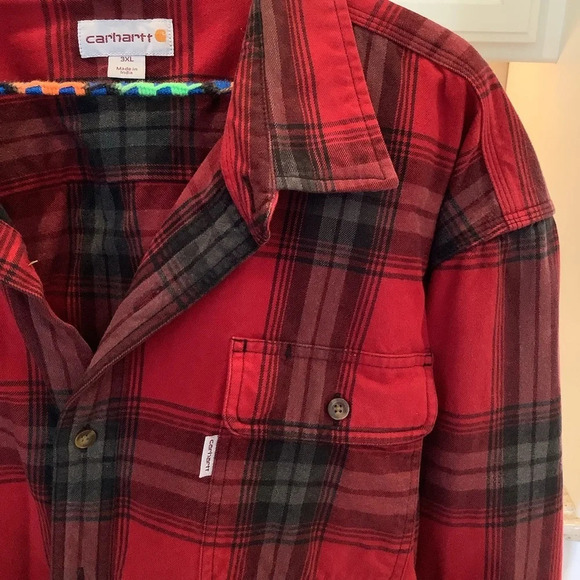Men’s Carhartt Red Plaid Flannel Shirt Size 3XL Original Fit - Picture 2 of 7